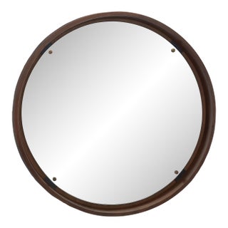 Vintage Italian Round Inset Mirror in Walnut Frame For Sale
