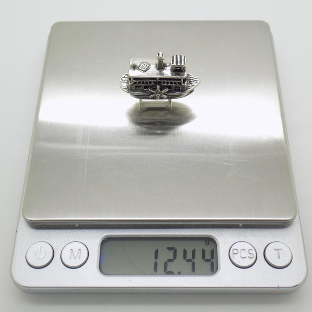 Silver Vintage Italian Handmade Silver Paddlewheel Steam Boat Figurine, Tuscany, Arezzo, Italy, 1980s For Sale - Image 8 of 11
