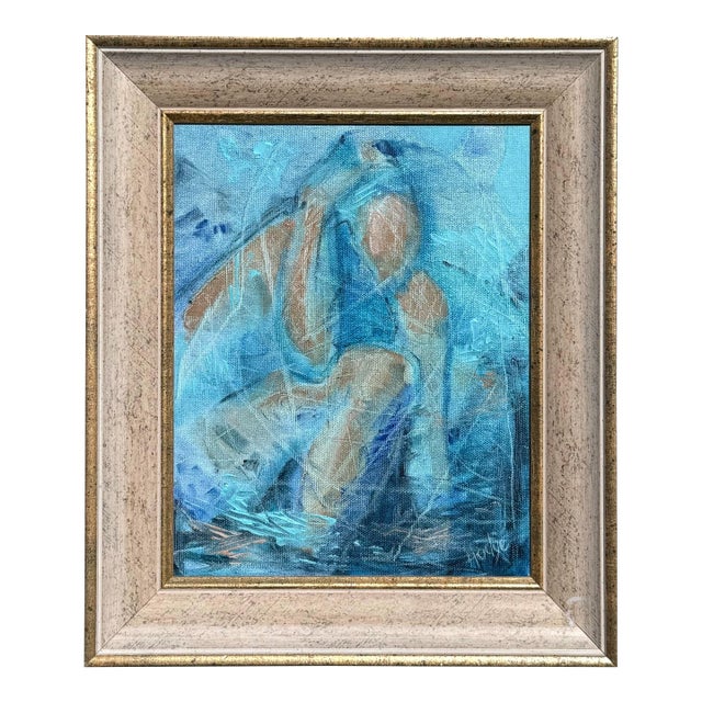 Vintage Boho Abstract Figurative Oil on Canvas For Sale