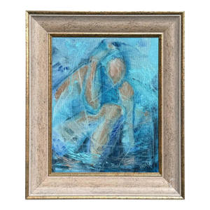 Vintage Boho Abstract Figurative Oil on Canvas