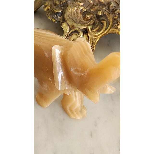 Pair of Vintage Hand-Carved Honey Onyx Elephant Figurines For Sale - Image 16 of 16
