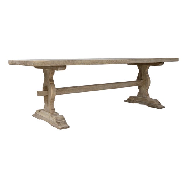 20th C. French Solid Oak Trestle Table - Antique Dining Room Table For Sale