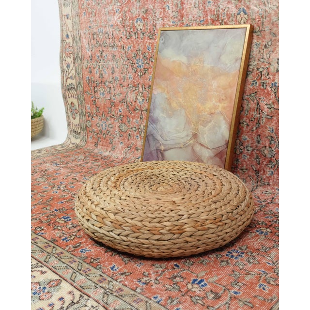 1970s Vintage Turkish Oushak Handmade Wool Cotton Orange Area Rug For Sale - Image 11 of 11