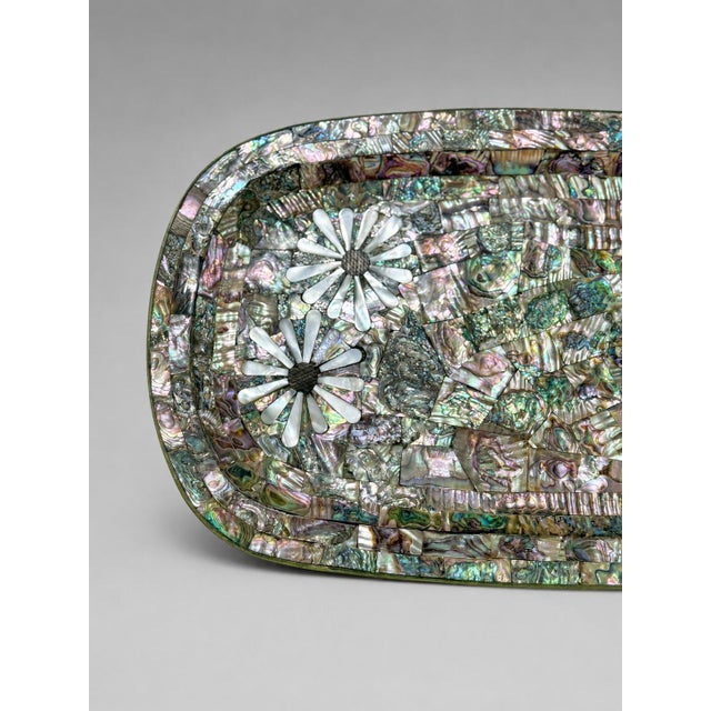 Mexican Los Castillo Taxco Mexican Modernist Abalone, Mother of Pearl & Silvered Tray For Sale - Image 3 of 9