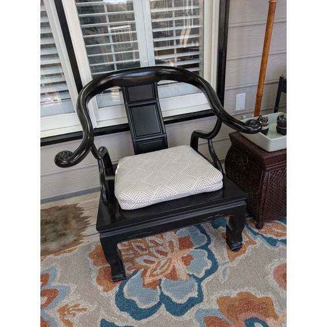 Black Lacquer Solid Teak Horseshoe Chair, C. 2001 For Sale - Image 13 of 18