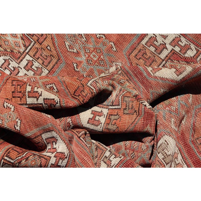 Antique Tekke Rug With Gul Motif in Rich Coral and Ivory Tones 8'0 X 18'10 For Sale - Image 10 of 12