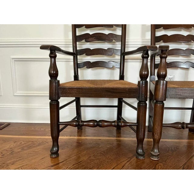 Antique English Elm Ladder Back Dining Chairs—A Set of 10 For Sale - Image 10 of 18