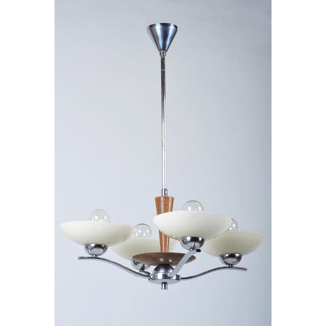 Art Deco Chandelier in Chromed Steel and Beech, Czech, 1920s For Sale - Image 13 of 14