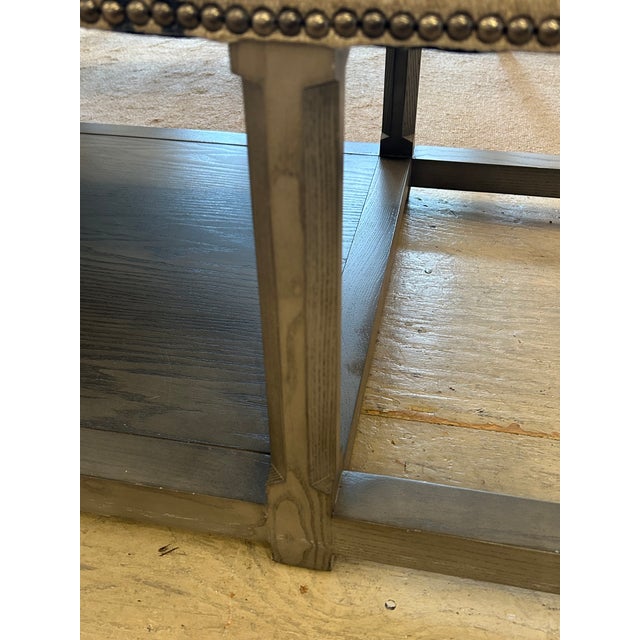 Gray Very Large Classic Grey Wood & Upholstered Striped Ottoman For Sale - Image 8 of 12