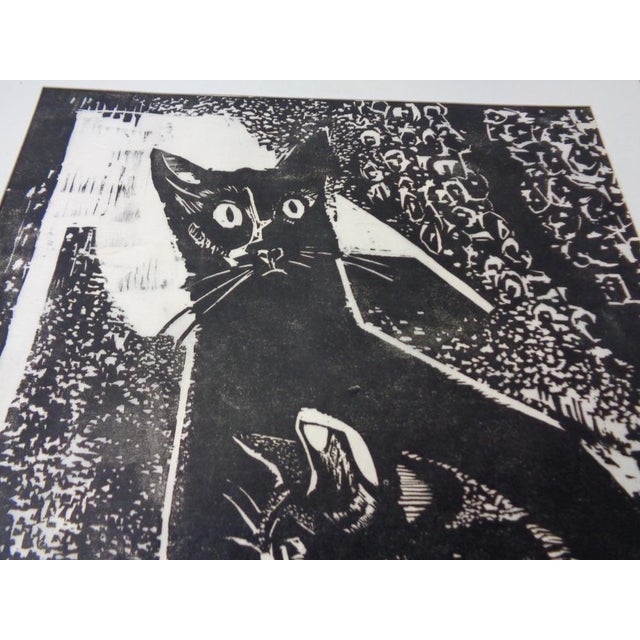 Black Gerhart Bettermann, 2 Cats, 1980s, Woodcut For Sale - Image 8 of 15