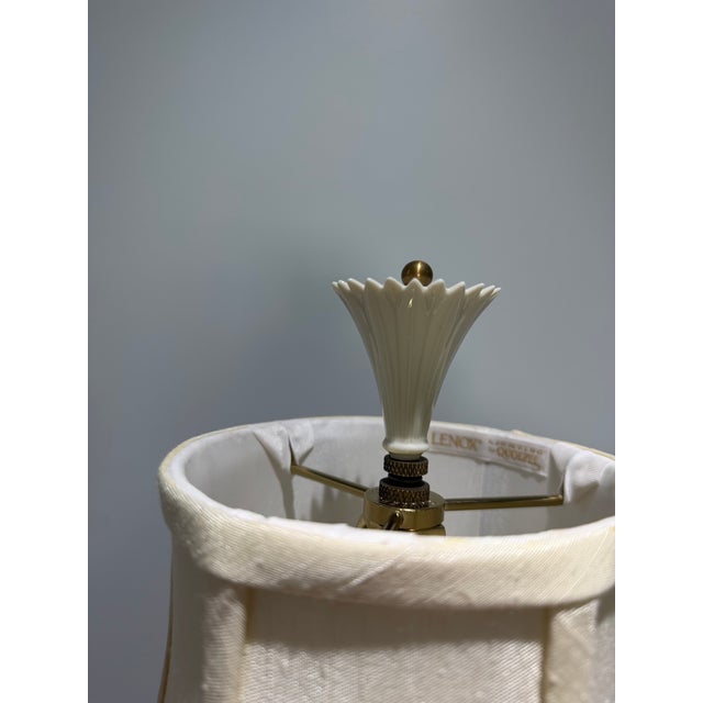Ivory 1980s Lenox for Quoizel Ivory Porcelain & Satin Brass Neoclassical Table Lamp, 38.5"h ✨ For Sale - Image 8 of 10