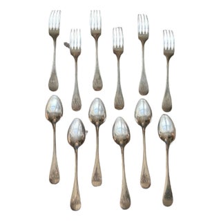 Vintage Christofle Monogramed Silverplate Flatware, Forks & Spoons For Sale