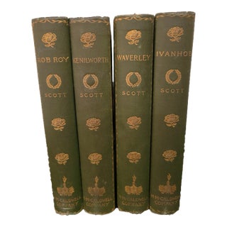 Vintage Set of Four Sir Walter Scott Green & Gold Clothbound Novels (h.m. Caldwell Company) For Sale