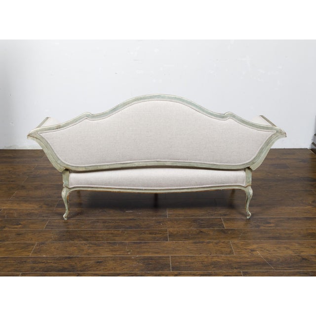 Wood Italian Rococo Style 19th Century Painted Settee with Out Scrolling Arms For Sale - Image 7 of 12