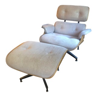 Authentic Eames Rose Gold Upholstered Lounge Chair & Ottoman - A Pair For Sale