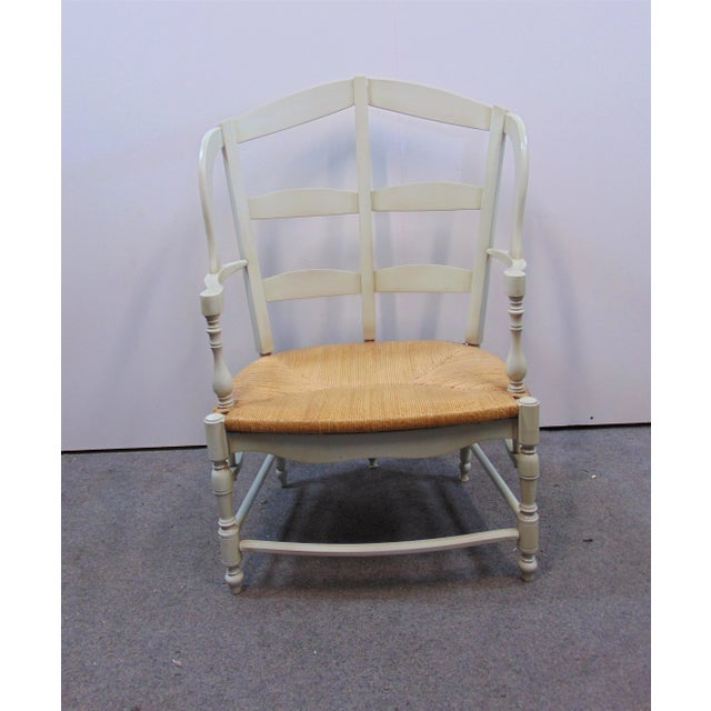 Late 20th Century Country French Mint Green Rush Seat Wingback Chair For Sale - Image 5 of 8