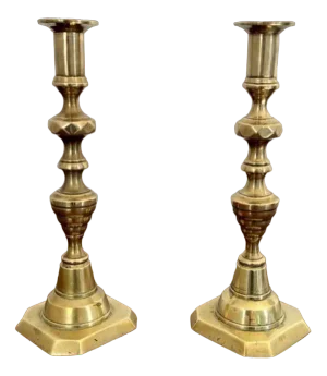 Victorian Brass Candlesticks, 1860s, Set of 2