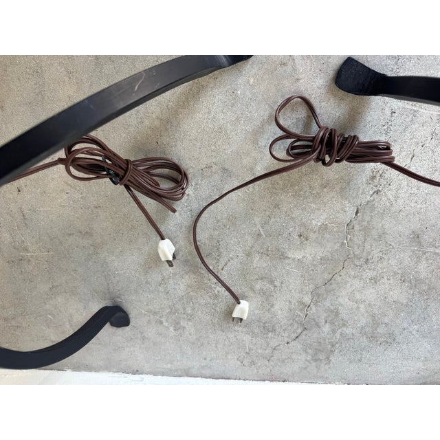 1980s Vintage Metal Tripod Floor Lamps With Double Socket & Brass Pull Chains – A Pair/ Sold For Sale - Image 4 of 12