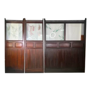 Victorian Glass and Wood Panels / Room Dividers - Set of 3