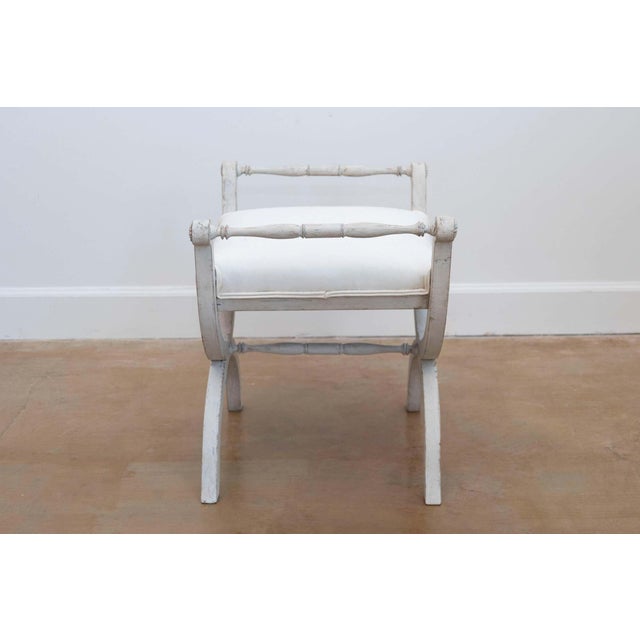 Swedish 1830s Empire Style Painted and Upholstered Stool with Spindle Arms For Sale In Atlanta - Image 6 of 9