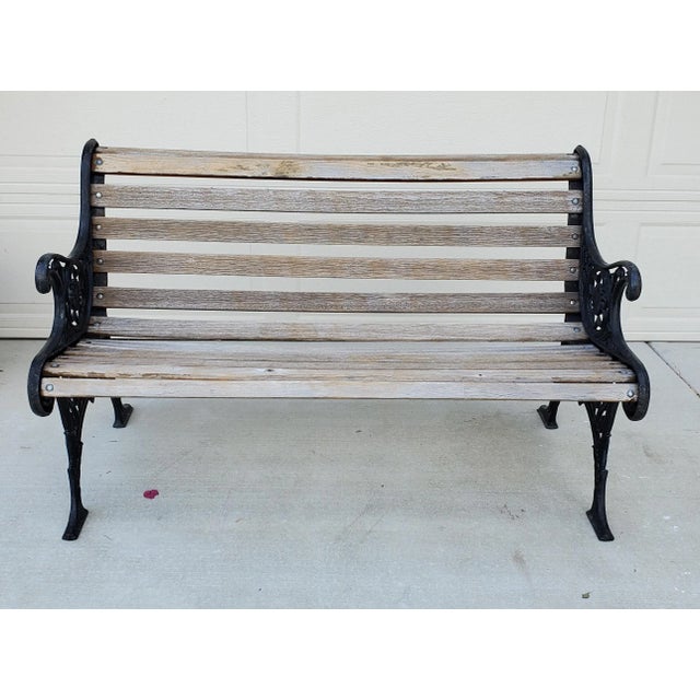 Late 19th Century Antique Victorian Garden Bench Wood and Cast Iron