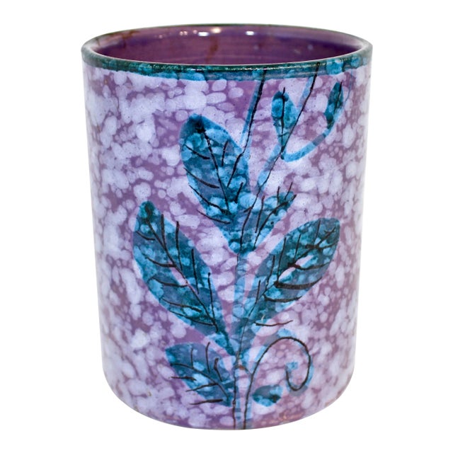 Mid Century Hand Painted Italian Ceramic Vase For Sale