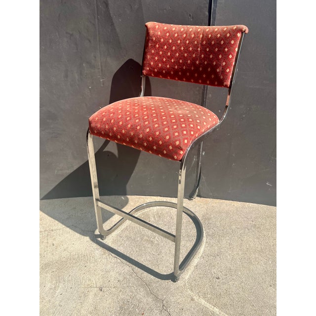 Metal Set of 4 1970s Milo Baughman Style Modernist Chrome Bar Stools by Cal-Style – Project Set For Sale - Image 7 of 17