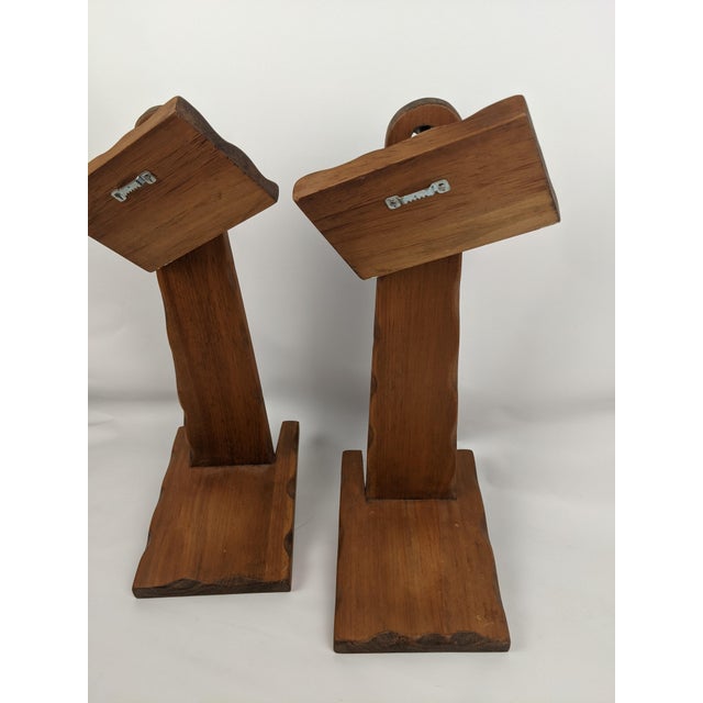 Mid-Century Primitive Rustic Brown Wood Wall-Mounted Shelf Sconces – Pair For Sale In New York - Image 6 of 13