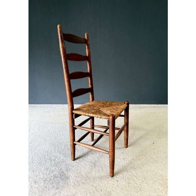Rustic High Ladder Back Oak and Rush Dining Chairs, Belgium, 1950s, Set of 6 For Sale - Image 13 of 18