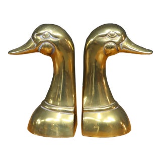 Solid Brass Mid-Century Duck Bookends For Sale