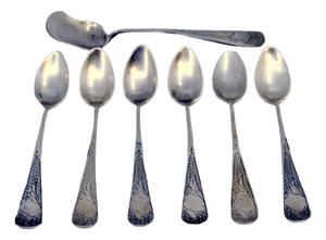 Coffee Spoons and Sugar Shovel in Chiseled Silver, Set of 6