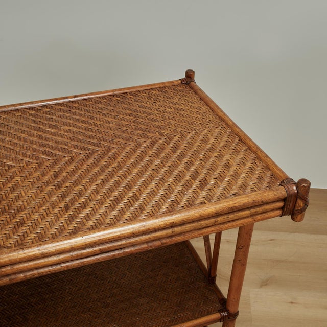 Vintage British Colonial Style Bamboo and Grasscloth Serving Bar For Sale - Image 11 of 18