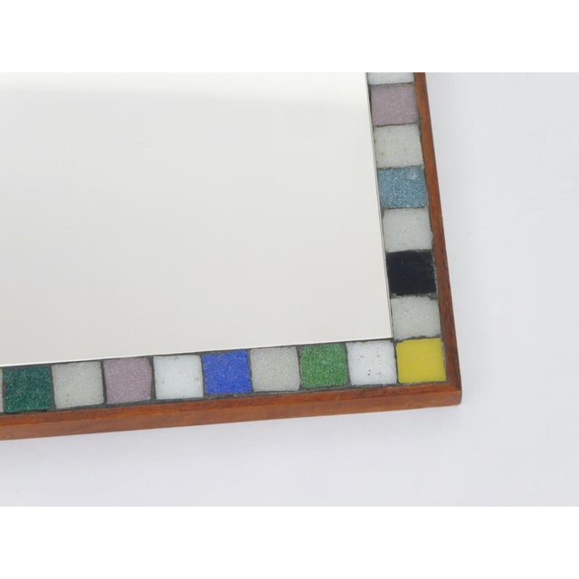 1960s Mid-Century Dutch Wooden Wall Mirror with Mosaic Tiles, 1960s For Sale - Image 5 of 9