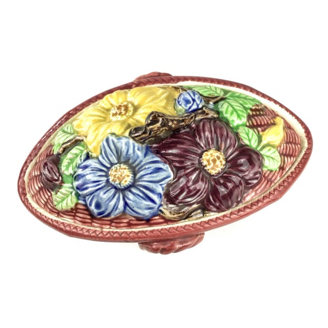 Ceramic Colorful Japan Produced Majolica Covered Ceramic Basket For Sale - Image 7 of 13