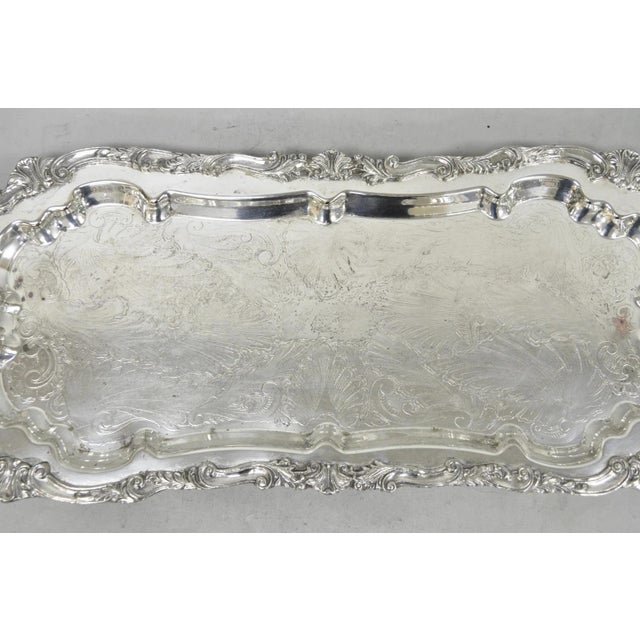 Mid 20th Century Vintage Sheffield Baroque Silver Plated Long Narrow Serving Platter Bar Tray For Sale - Image 5 of 15
