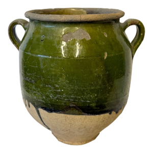 Antique French Confit Pot Green Glazed Terracotta