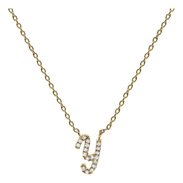 10K Yellow Gold Diamond Accent "Y" Initial Script Style Pendant Necklace For Sale