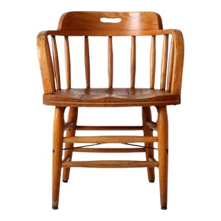 Vintage Oak Captain's Chair For Sale