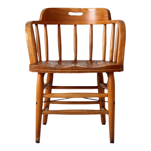 Vintage Oak Captain's Chair For Sale