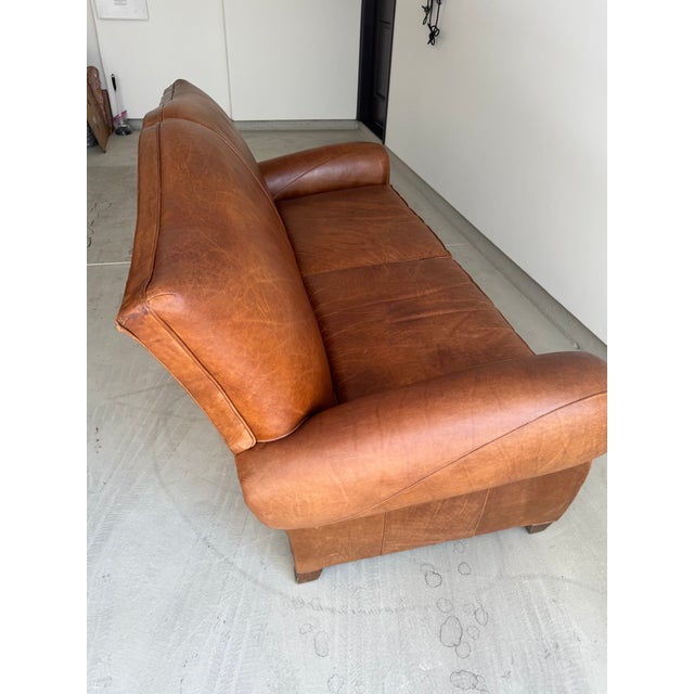Animal Skin 1990s Restoration Hardware Leather Sofa For Sale - Image 7 of 10