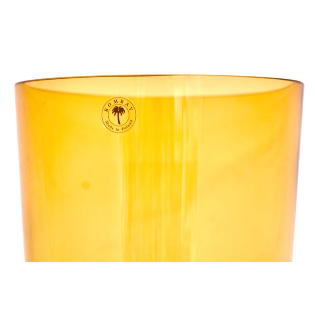 Vintage Mid-Century Modern art glass amber gold topaz vase, sixteen inches tall featuring a bamboo inspired stacked ring...