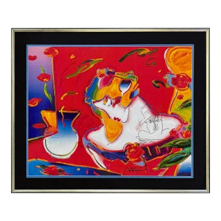 Peter Max, Flower Blossom Lady (Framed Unique Mixed Media on Paper), 1998 For Sale