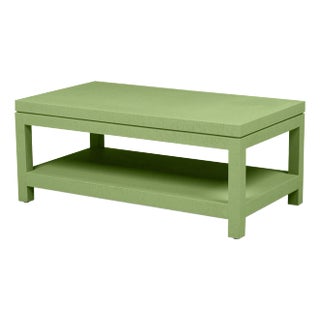 Custom Modern Coffee Table Wrapped in Raffia. The Name of This Paint Is "Kiwi" For Sale