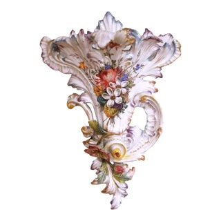 Early 20th Century French Barbotine Faience Floral Wall Pocket For Sale