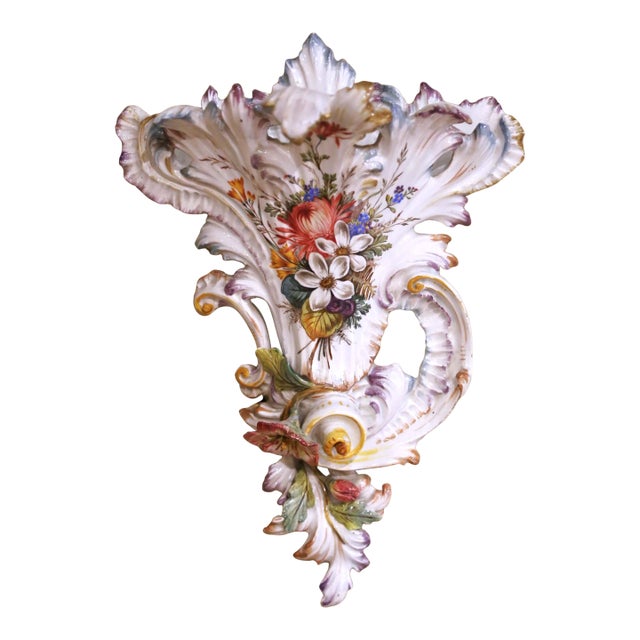 Early 20th Century French Barbotine Faience Floral Wall Pocket For Sale