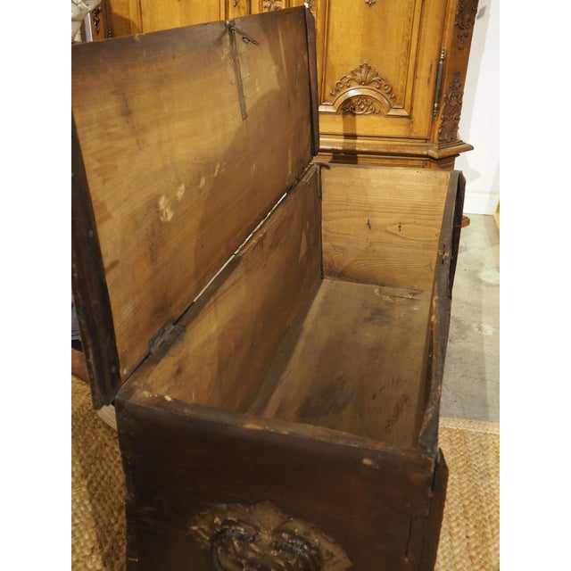 Large and Richly Carved 17th Century Walnut and Oak Trunk From Spain For Sale - Image 9 of 12