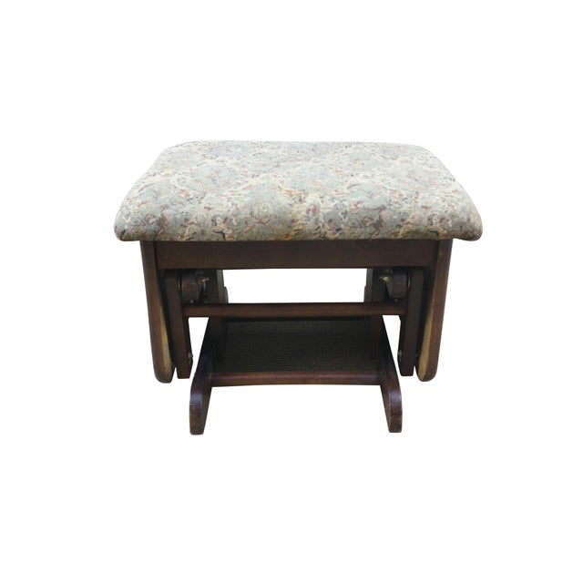 Vintage Oak gliding / rocking footstool footrest storage ottoman with upholstered seat. Dimensions: 20" x 16" x 14" (Width...