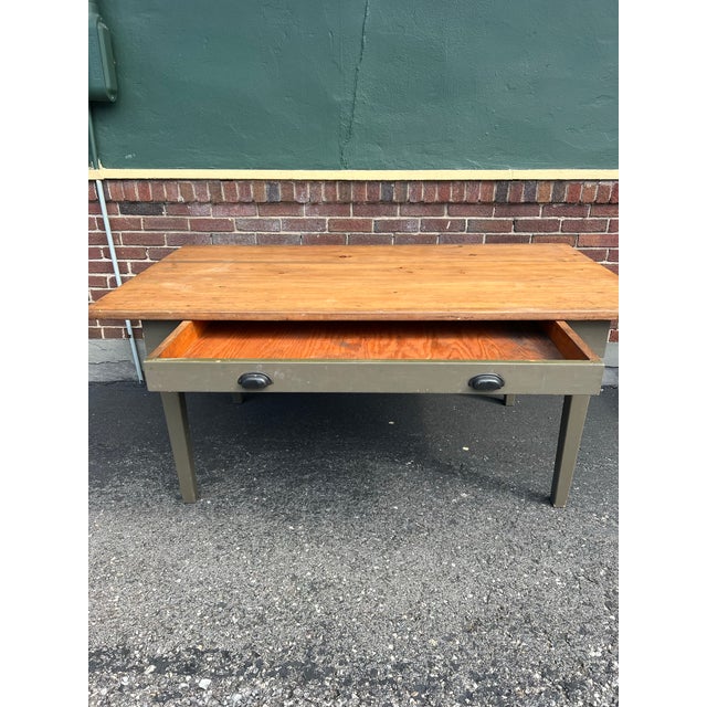 Paint Vintage Green French Farmhouse Table With Drawer For Sale - Image 7 of 12