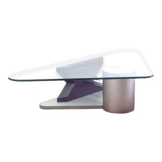 Vintage Post Modern Memphis Style Triangular Glass Laminate Chrome Coffee Table For Sale
