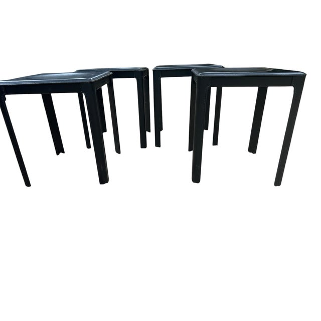 1970s Set of 4 Vintage Mateo Grassy Black Leather Stools, Italy For Sale In Miami - Image 6 of 8